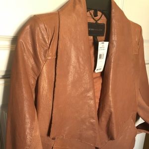 BCBG cute and chic Tan leather Jacket